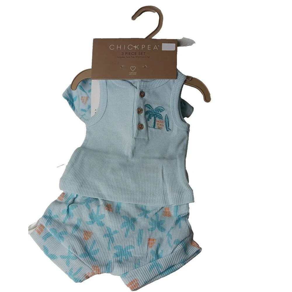 CHICK PEA 3 PIECE OUTFIT- DADDY'S BEACH BUD-TANK, SHORTS, HAT SIZE 0-3 MONTHS